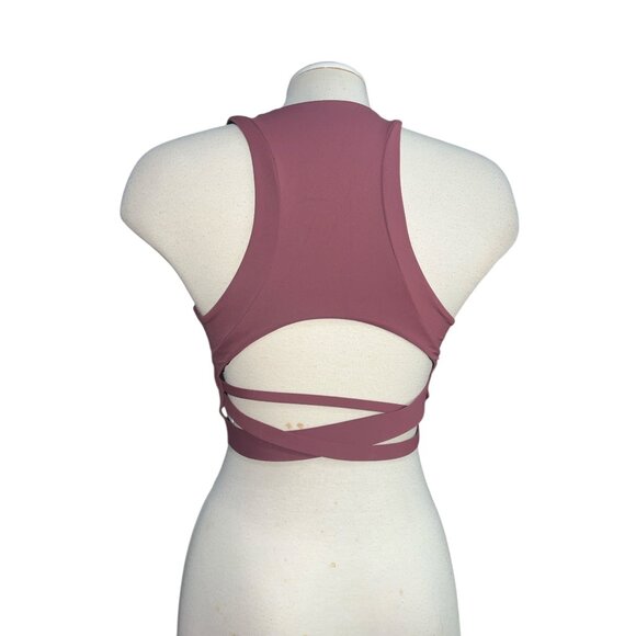Halara High Neck Backless Racerback Cropped Tank Top Sz Medium Womens Burgundy M - Picture 7 of 8
